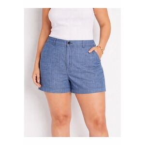 A New Day Denim Knit Shorts Blue Cotton Flat Front Women's 12